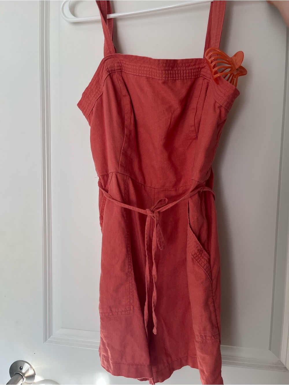 Coral Romper with Pockets (+ hair clip)